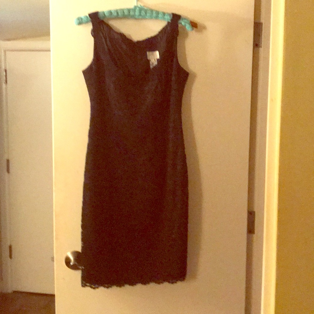 Black lace evening dress.